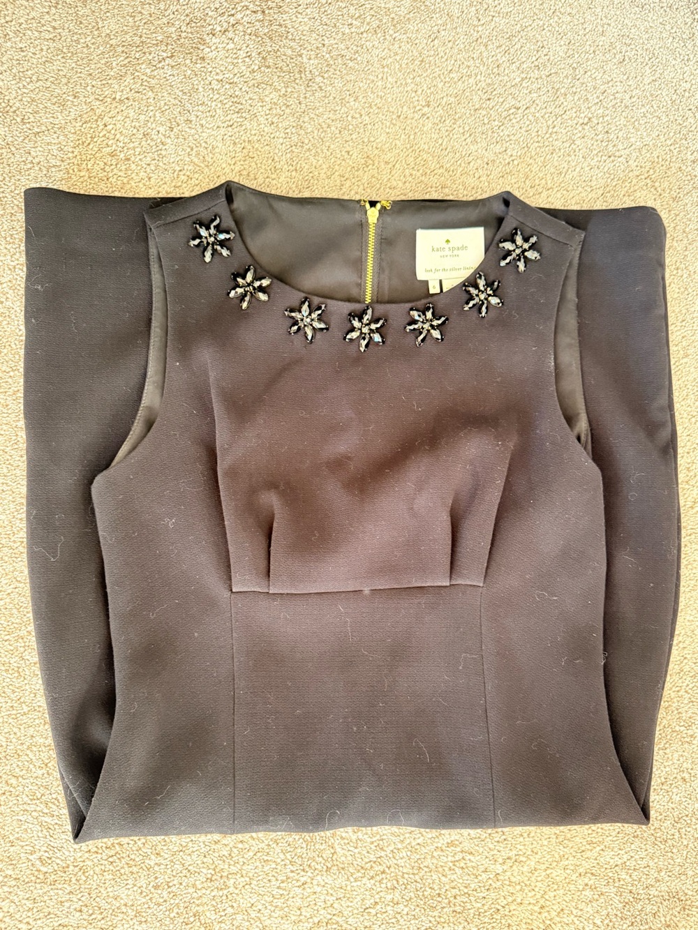 kate spade Black Sleeveless Midi Dress with Jeweled Neckline